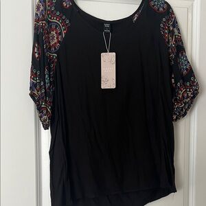 Elegant Black Blouse with Colorful Sleeves